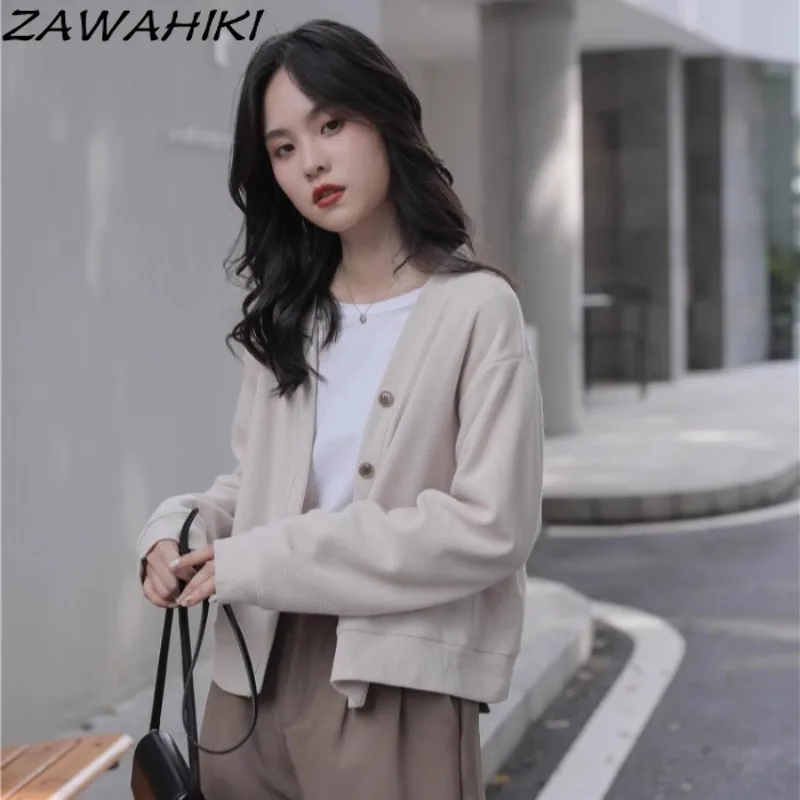 

Zawхитки, корейская мода, однотонные повседневные универсальные куртки с длинным рукавом и пуговицами, легкие свободные минималистичные кардиганы, топы