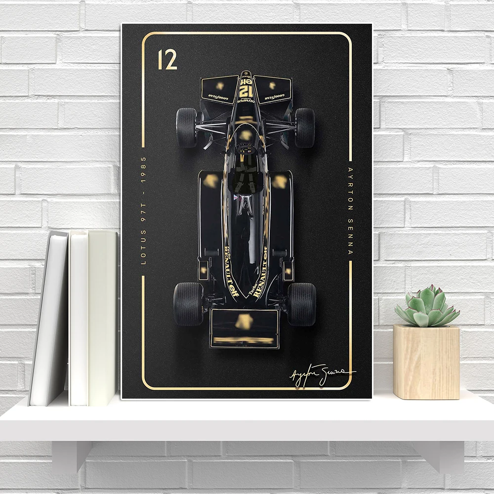 Обычный курс noire et dorée imprimée peinture sur toile de voiture course Senna gagnant du Grand Prix deco