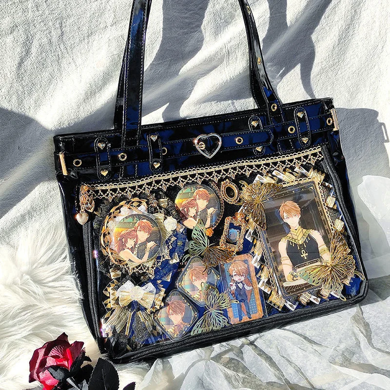 

HAEX Lolita Women's Bag 2023 Trend Subculture Patent Leather Ita Bags Female Fashion DIY Harajuku Aesthetic Tote Bolso Mujer