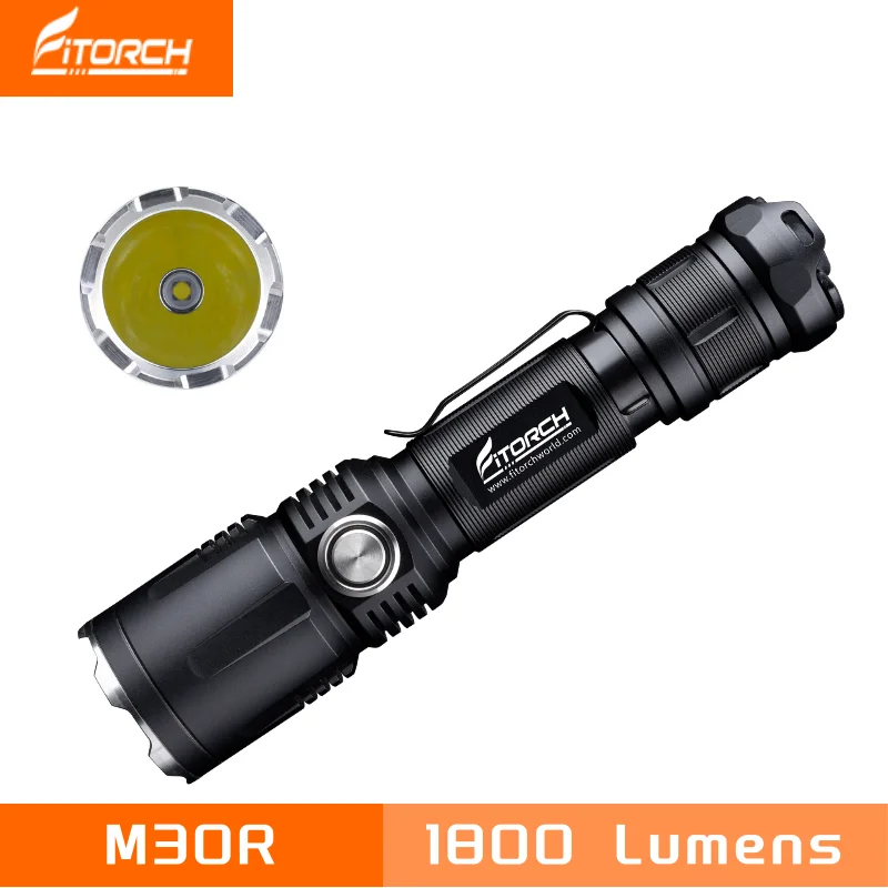 Fitorch M30R Tactical Flashlight 1800LM Rechargeable Torch with Tri-Switch Tailcap and Powerbank Functionality Included Battery