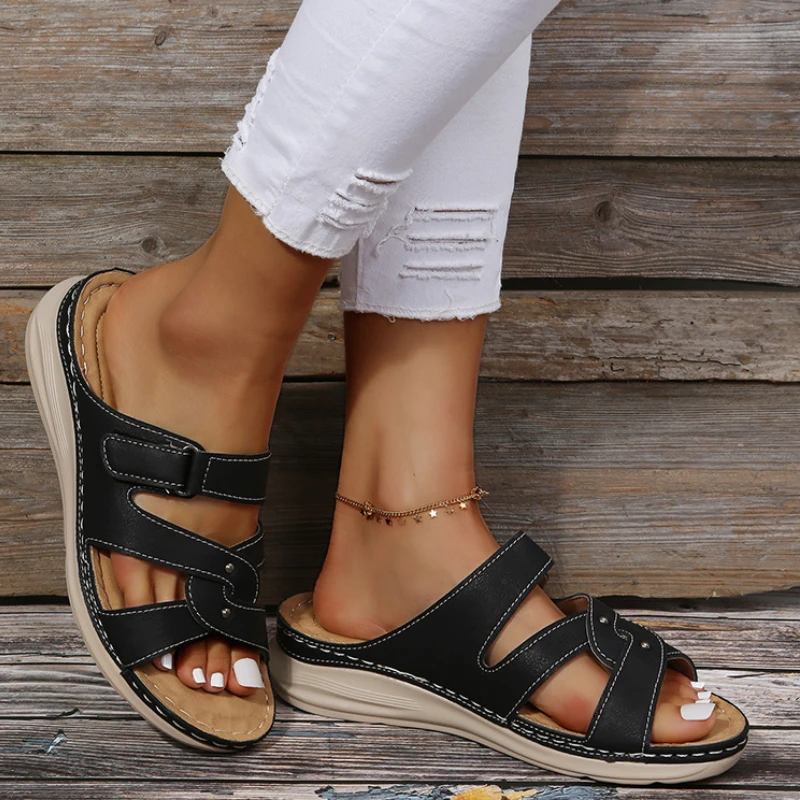 

Сандалии женские без шнуровки, удобные шлепанцы, однотонная повседневная обувь, классические, плоская подошва