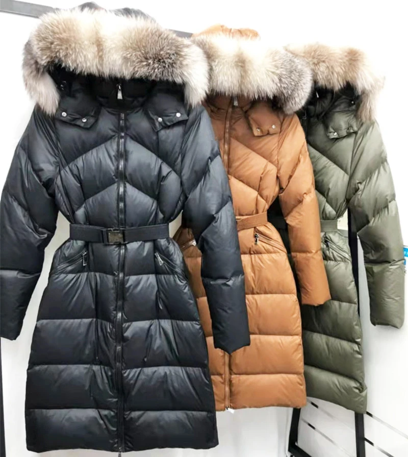 

Female Clothing Warm Winter 2022 New in Midi Belt Slim Fox Collar Thickened White Duck Down Coats Puffer Down Jacket Women