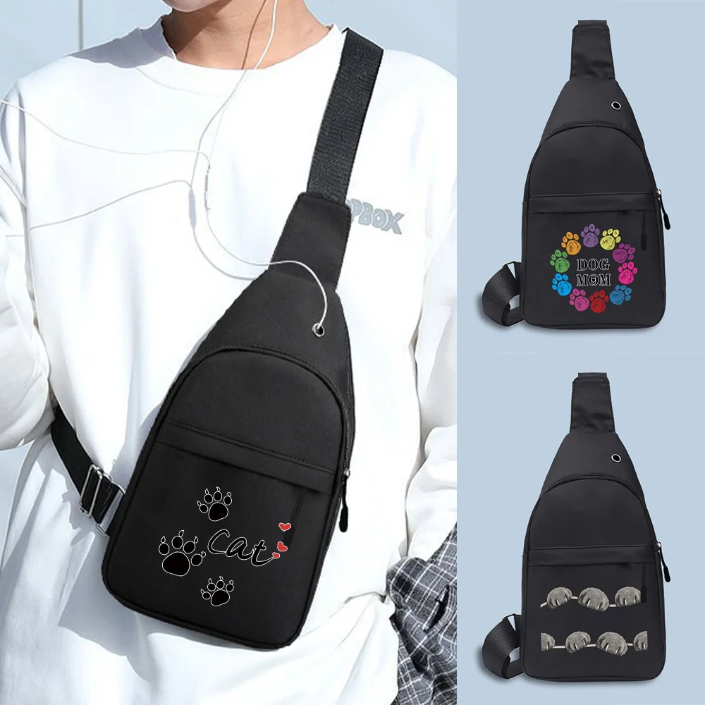 

Crossbody Chest Bag Men Shoulder Bags USB Charging Cable Hole Anti Theft Sports Chest Bags Messengers Pack Footprints Pattern