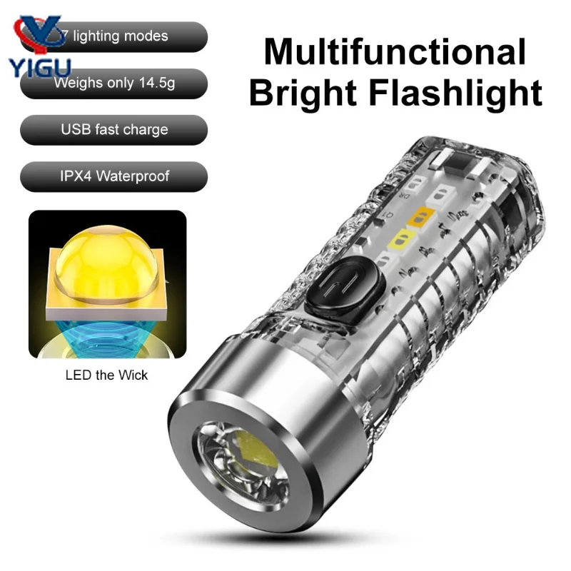 

Мини-вссветильник шка с брелоком, перезаряжаемый фонарь, аварийный свет с многоцветными боковыми лампами s, 7 режимов освещения для кемпинга...