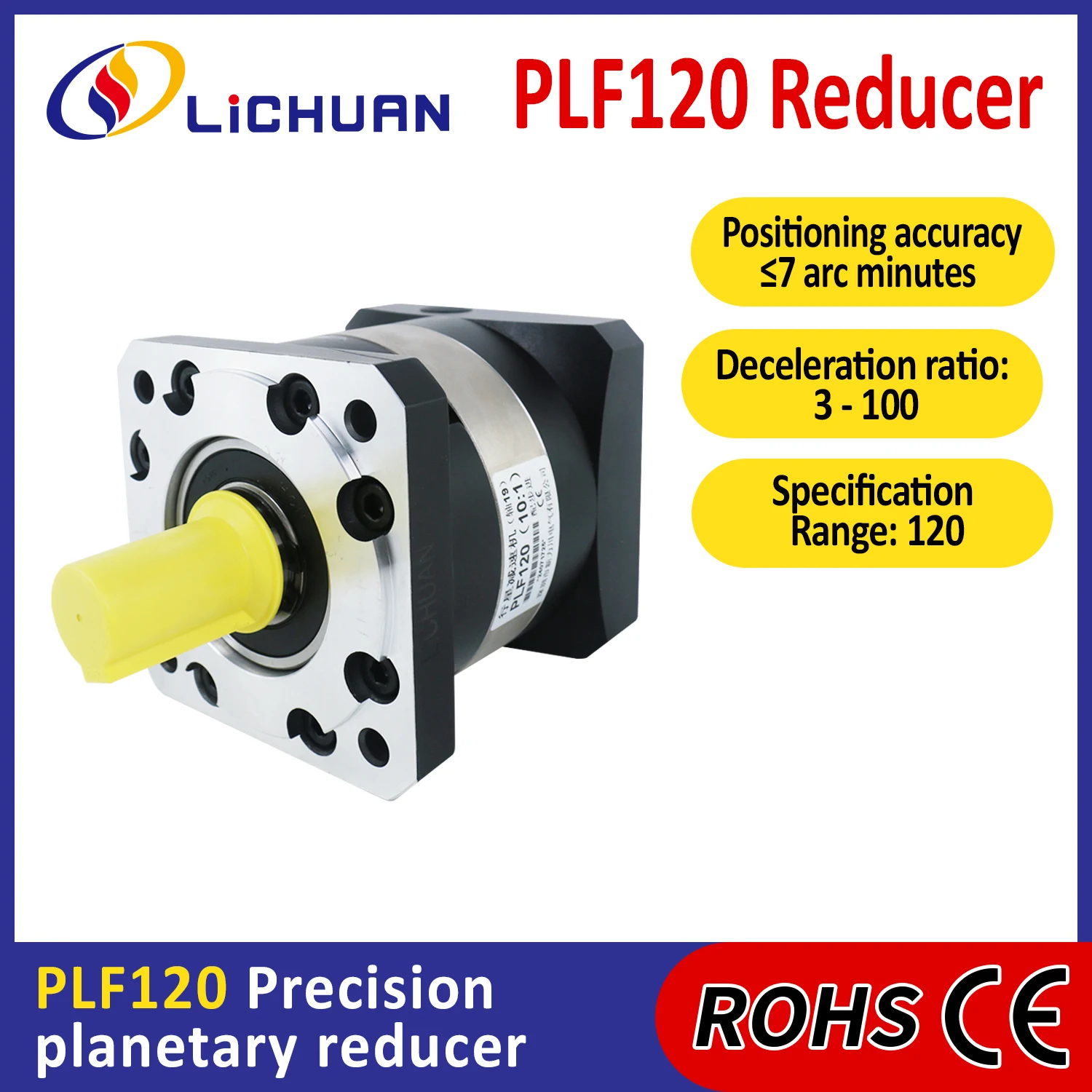 

Высокоточный планетарный редуктор Lichuan с высоким крутящим моментом PLF120, размер рамы 120 мм, 3:1 ~ 100:1, планетарный редуктор, коробка передач