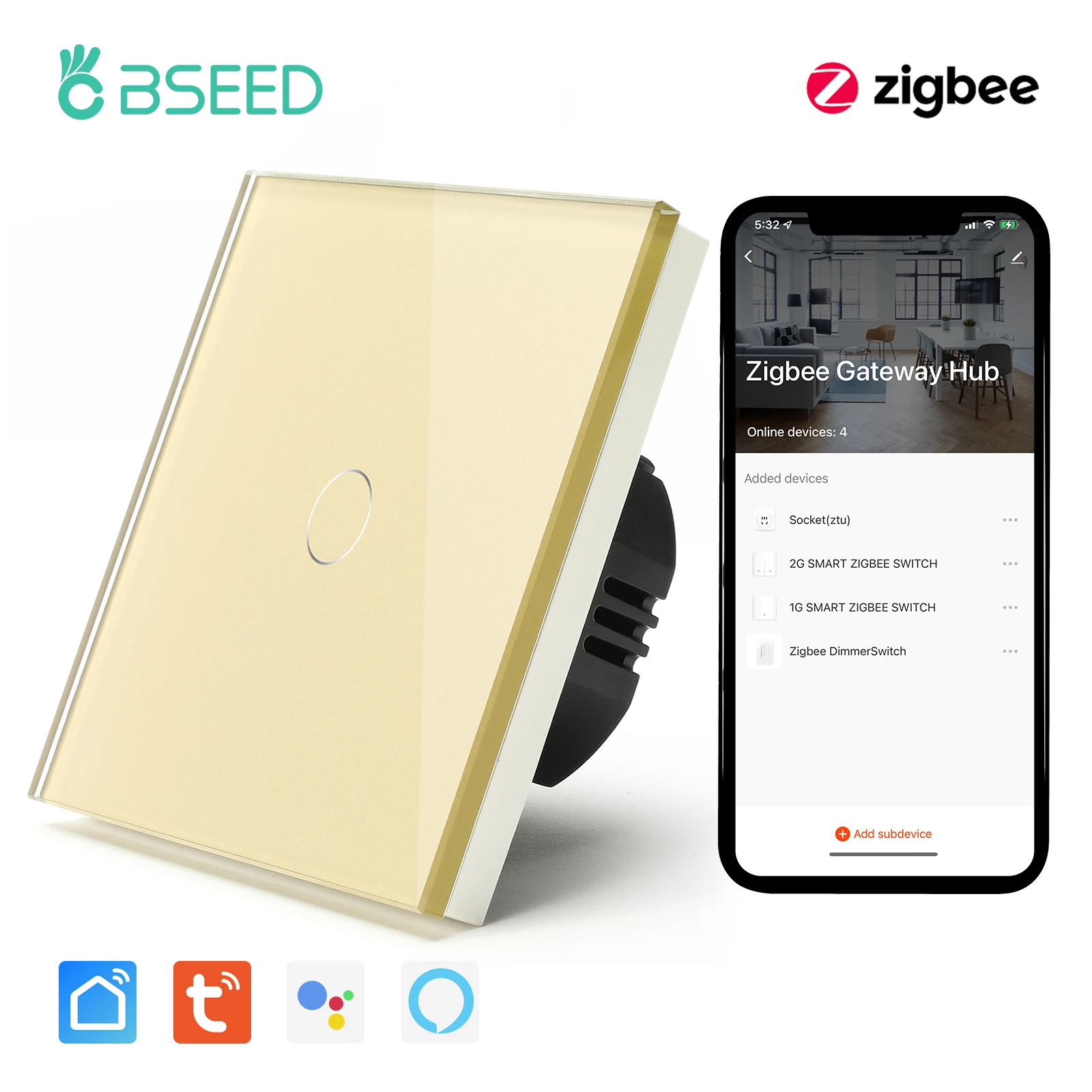 

Смарт-выключатели BSEED Zigbee 1/2/3 клавиши белые