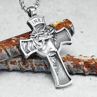316l stainless steel cross necklaces inri men pendants vintage chain religion rock punk for biker male jewelry gift dropshipping
