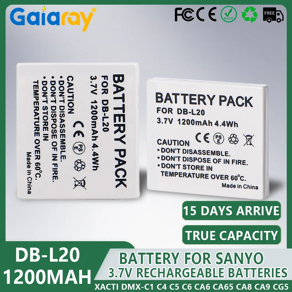 Фото Аккумулятор DB-L20 DBL20 для Sanyo Xacti DMX-C1 C4 C5 C6 CA6 CA65 CA8 CA9 CG5 CG6 CG9 DSC-C4 C5 E6 J4 VPC-C1 C4 C40 Аккумуляторы №1