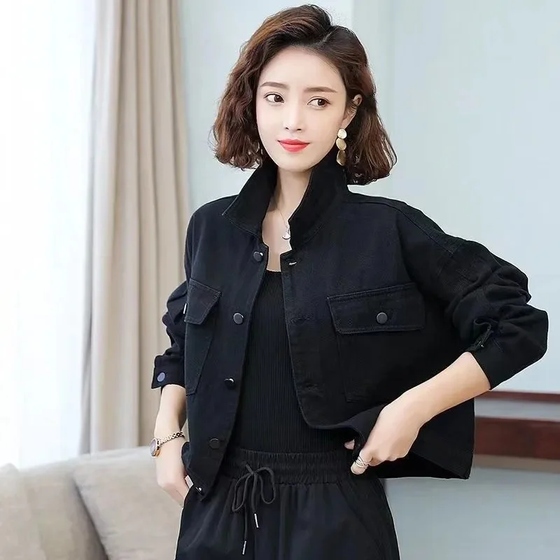 Весенняя женская однотонная джинсовая одежда 2024 Женская модная куртка с