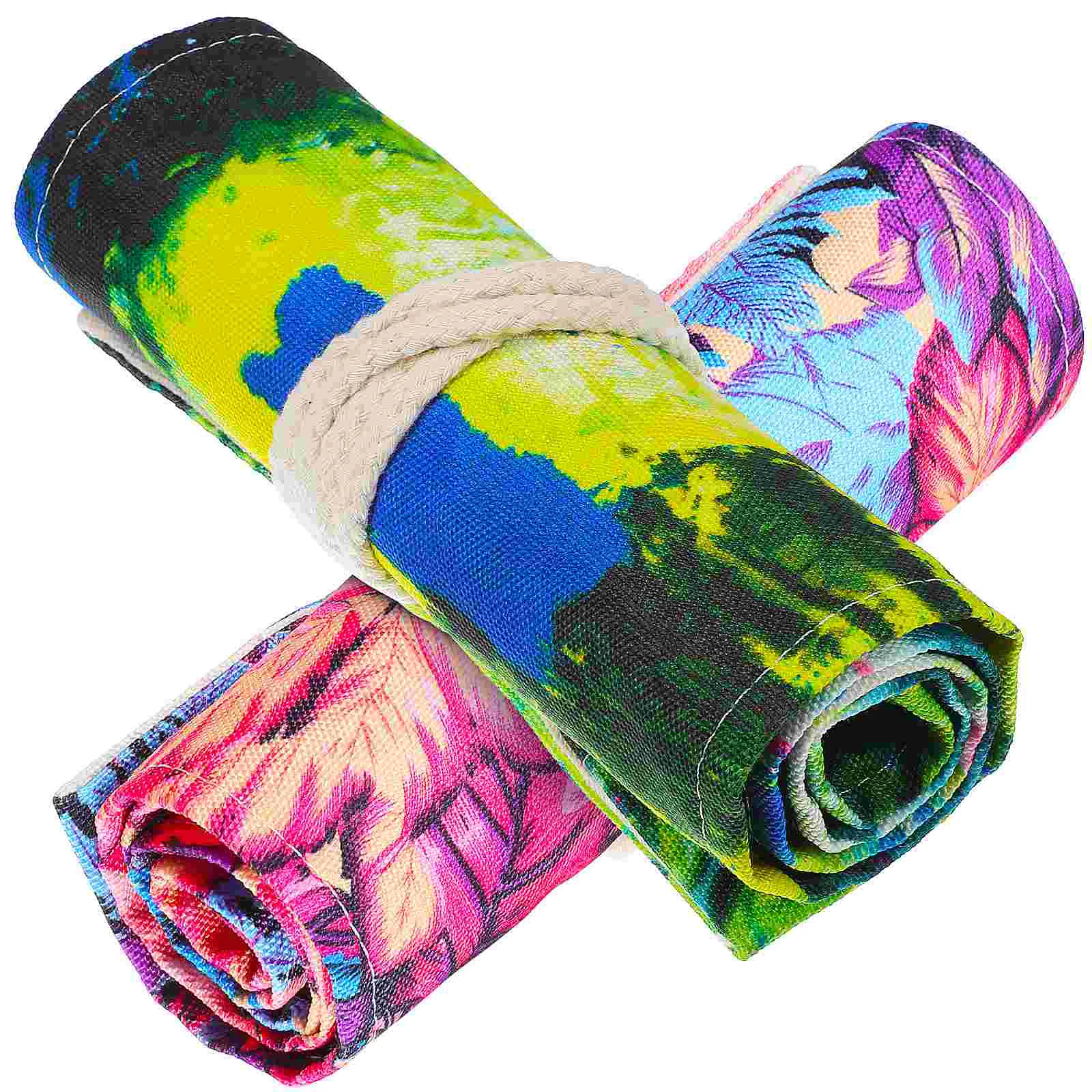 

2 Pcs Canvas Case Roll-up Bags Wraps Colored Pencils Kids Storage Student