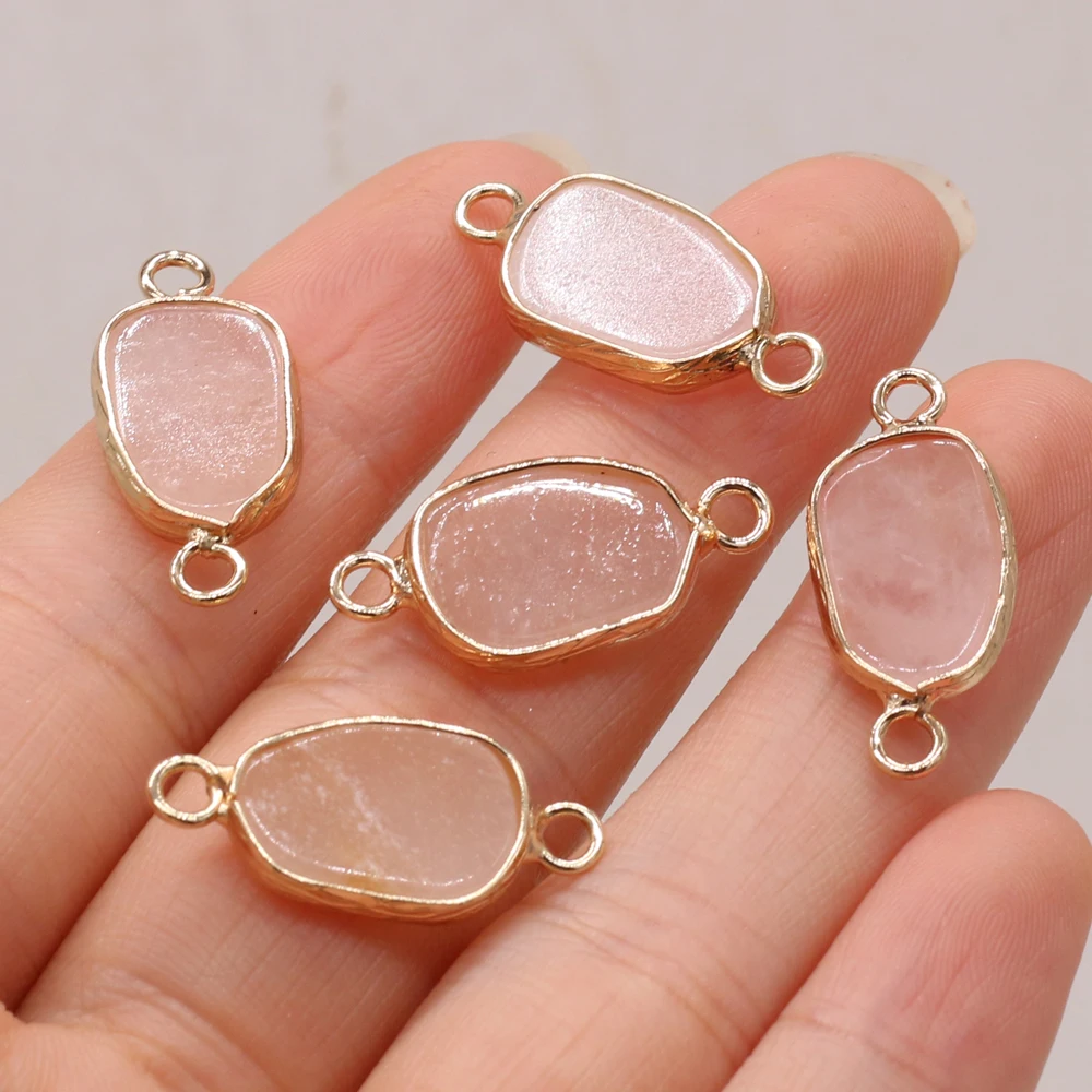 10PCS Wholesale Oval Natural Stone Pink Aventurine Connector Pendant Making DIY Necklace Charm Jewelry Accessory Gift