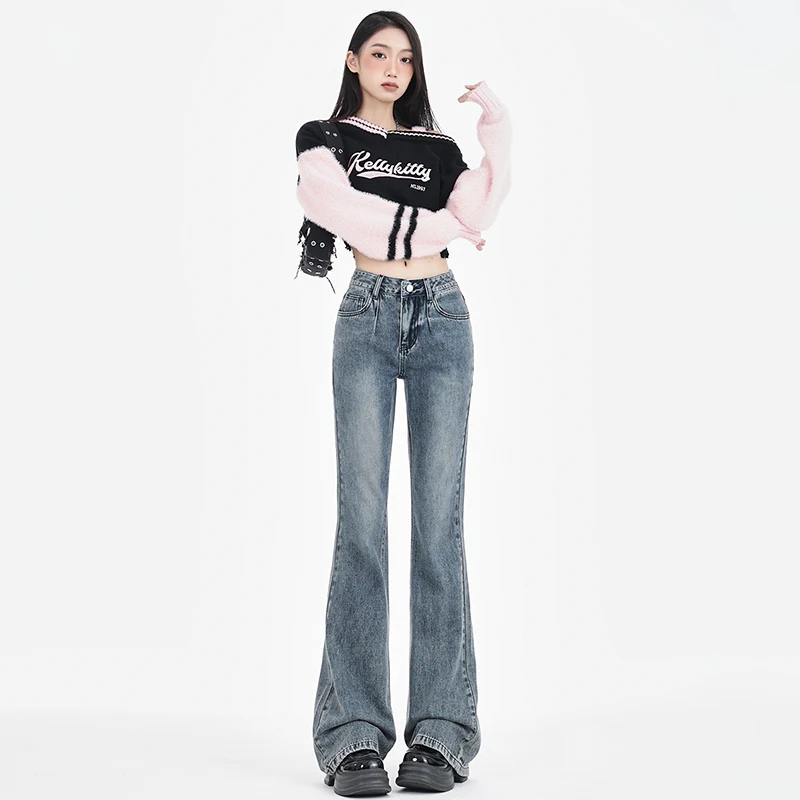 

Denim Women's Jeans 2023 New Spring Summer Washed Vintage Slim Flared Pants High Waist Pockets Clothing YCMYUNYAN