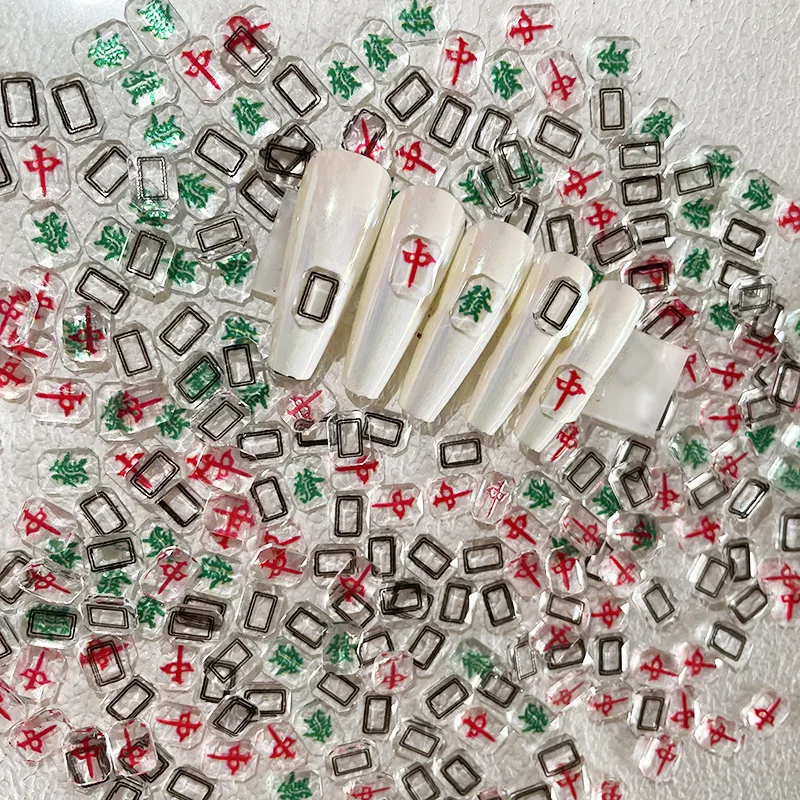 500pcs Chinese Mahjong Nail Decoration 8*10mm Flat Bottom Drill Mixed 3d Mahjong Shaped Rhinestones For Nails Supplies Charms