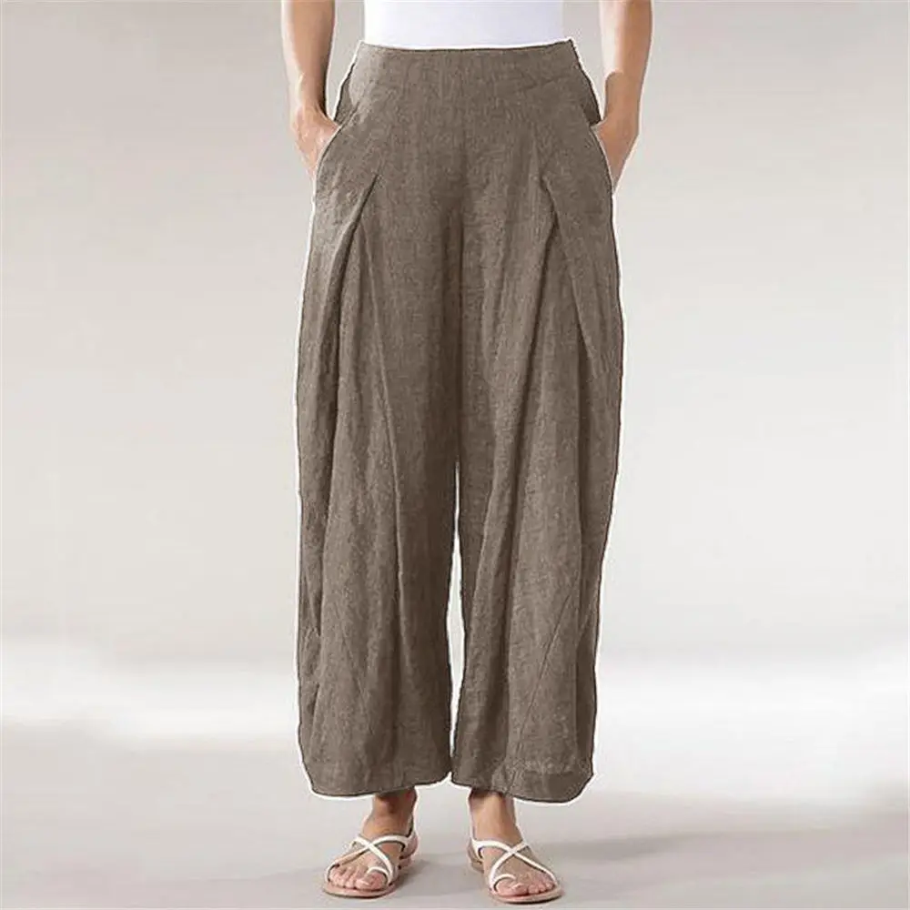 

Women Sarouel Cotton Linen Blend Wide Leg Pants Plus Size 3XL Loose Summer Casual Trousers Office Lady Vintage Harem Pants