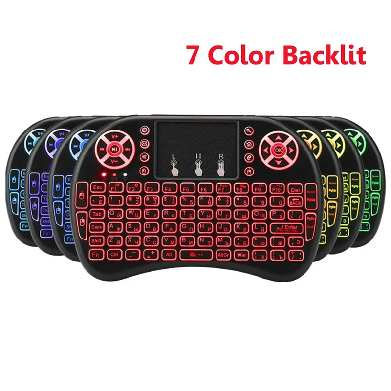 Портативная беспроводная клавиатура с 7-цветной подсветкой версия i8 + 2 4 ГГц
