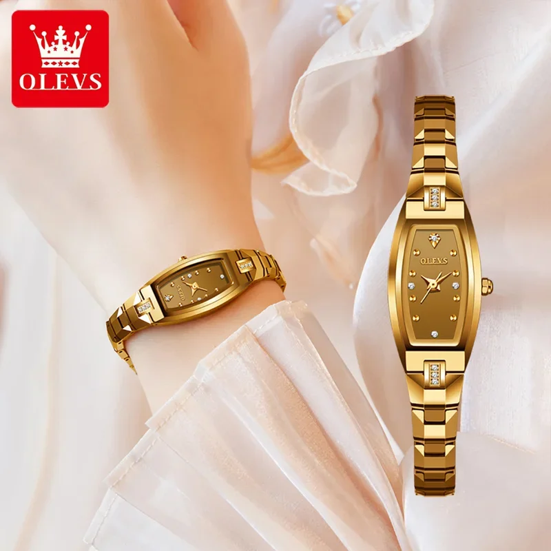 OLEVS 5501 Тонкие женские часы Роскошный ремешок из вольфрамовой стали Tonneau Дизайн