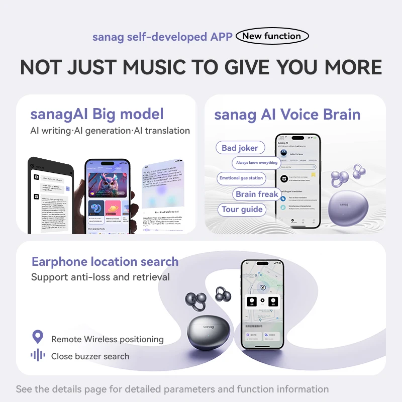 Фото Sanag S7S AI Free Clip открытые наушники Bluetooth 5,4 наушники AI Assistant беспроводная гарнитура IPX4 растягивающиеся наушники-вкладыши №5