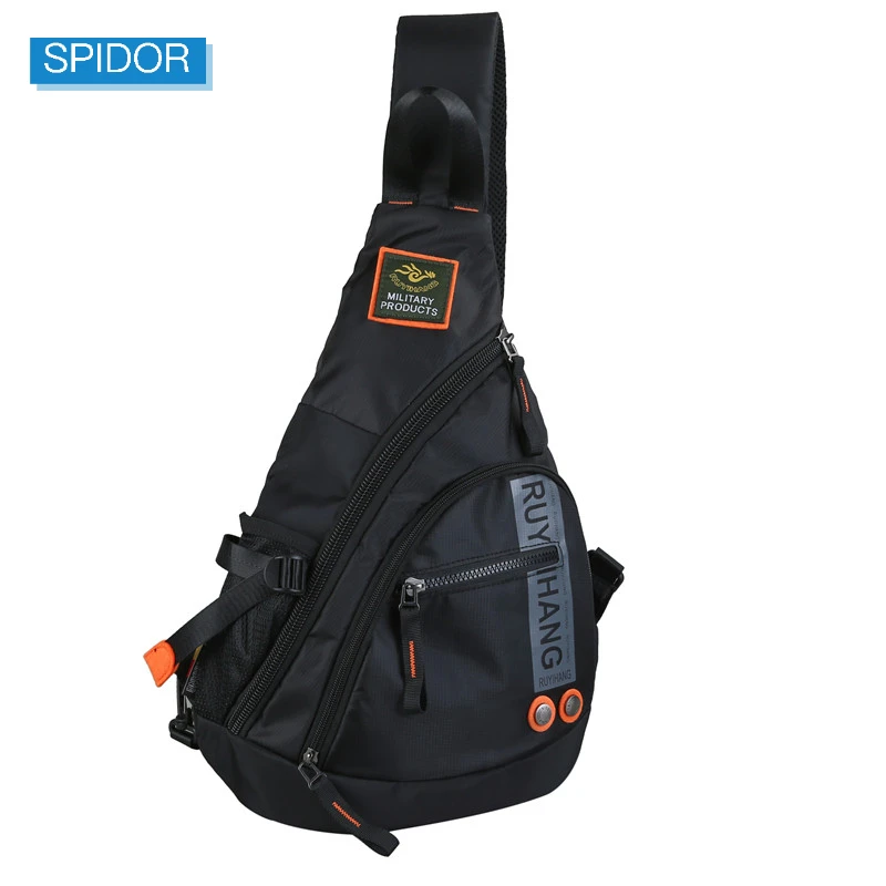 SPIDORMale Shoulder Bags Travel Crossbody Bags Men Military Chest Bag for School Trip Waterproof Nylon Messenger Bag Black Green