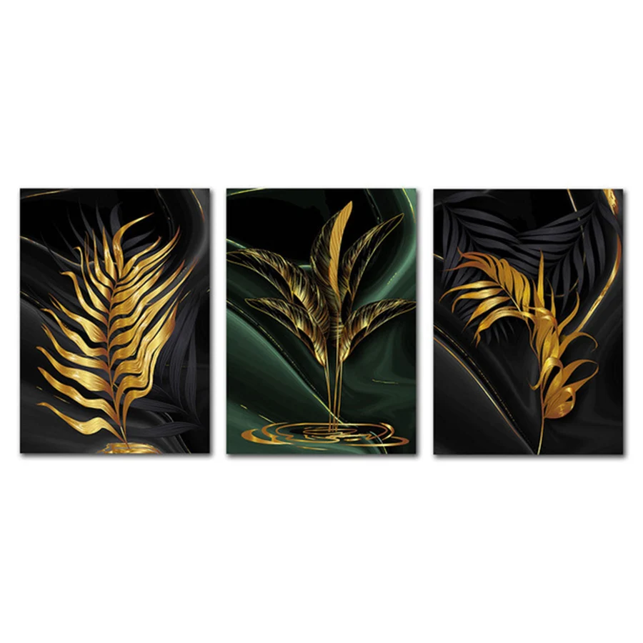 

2022 Современная алмазная живопись Золотые листья полная квадратная круглая Стразы оформление стен интерьера дома 3 шт.