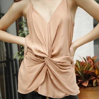 elegant blouses for wedding guest beautiful v neck champagne color seleeveless crop top blouses designs 2021 sexy clothing