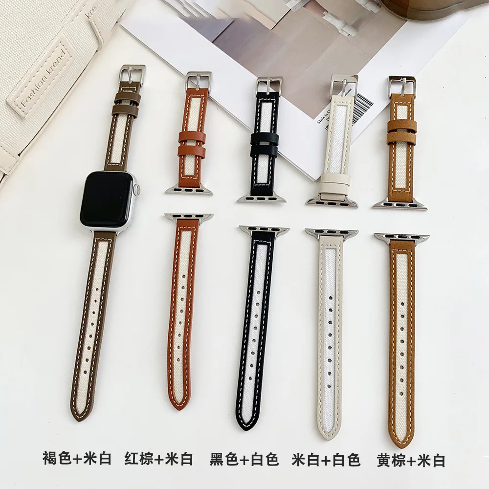 For apple watch band canvas leather  watch strap apple watch7/SE/6/5/4 leather Korean simple and fine section