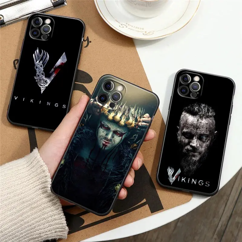 

Vikings Axe TV Show Black Silicone Phone Case for IPhone 12 11 13 14 Pro Max XS XR X 8 7 6s Plus SE Soft Cover Viking Art Fundas