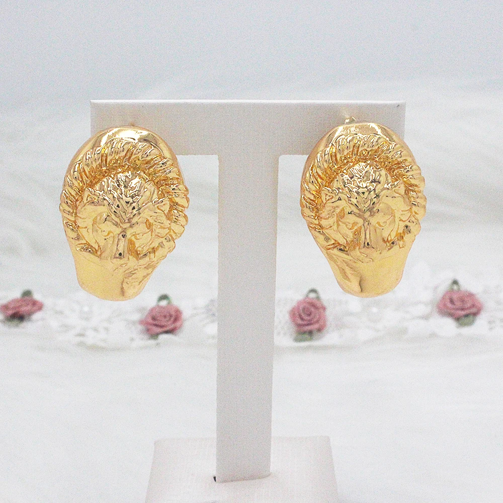 

SUNNICE 2022 New Design Lion Animal Shape Party Wedding Jewelry Christmas Gift 18K Gold Plated Big African Earrings For Women