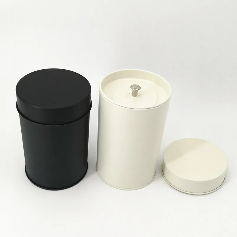 

Pack of 2 pcs Round Metal Box Tea Container Black Beige 7.5x12cm