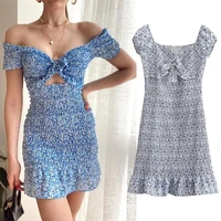 2022 summer dresses for women strapless casual mini print dress fashion sexy backless dress ladies s m l female party clothes