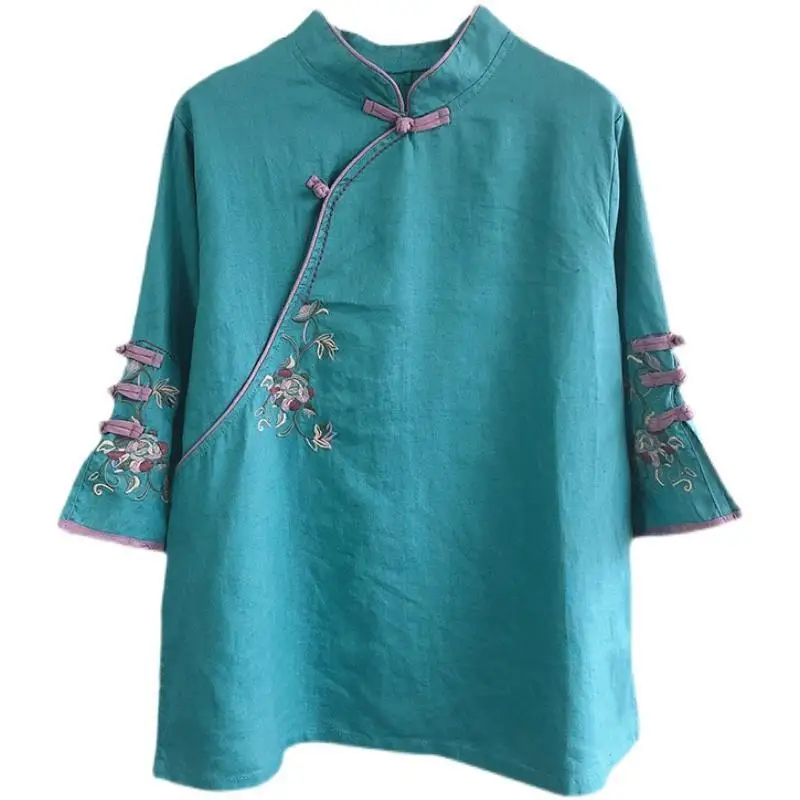Женская Ретро-блузка в китайском стиле с вышивкой