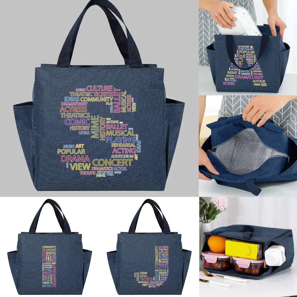 

New Text Letter Insulated Lunch Bag Portable Dinner Bags New Large Capacity Multifunction School Picnic Cooler Thermal Food Pack