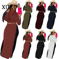 xuru high neck knitted long dress slim fit solid color slit dress new womens sexy dress
