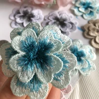 10pcs small flower 3d patches 66cm embroidery applique sewing on cap dress clothing diy blue grey pink lace patch accessory