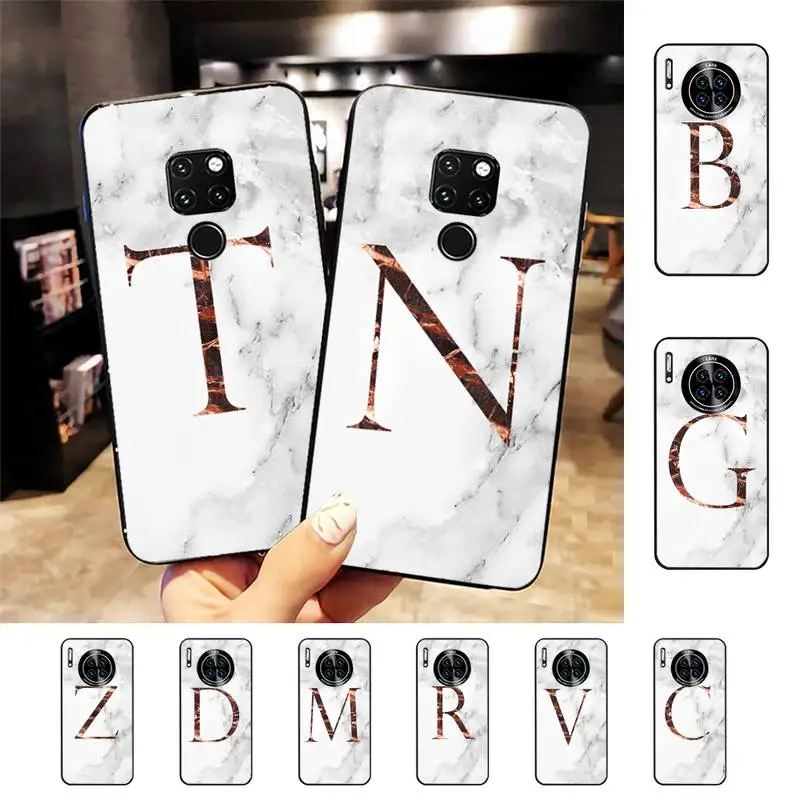 

Marble Texture Letter Phone Case for Huawei Mate 20 10 9 40 30 lite pro X Nova 2 3i 7se