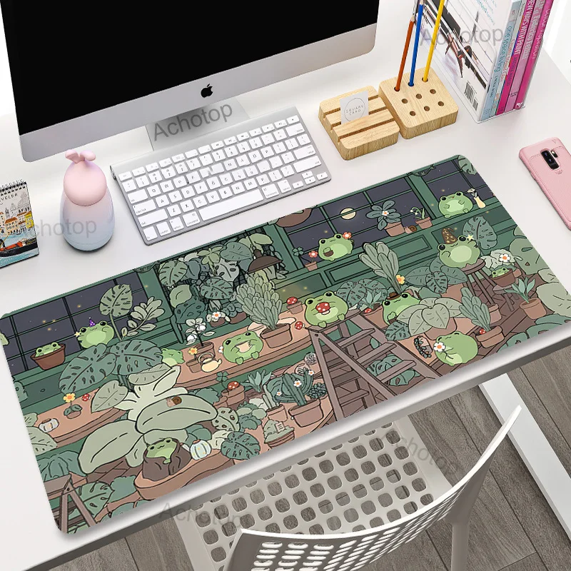 

Kawaii frogs Desk Mat Large Gaming Mousepad Gamer Xxl Cute Mouse Pad Anime Aesthetic Plant Green Mouse Mats Extend Deskmat 90x40