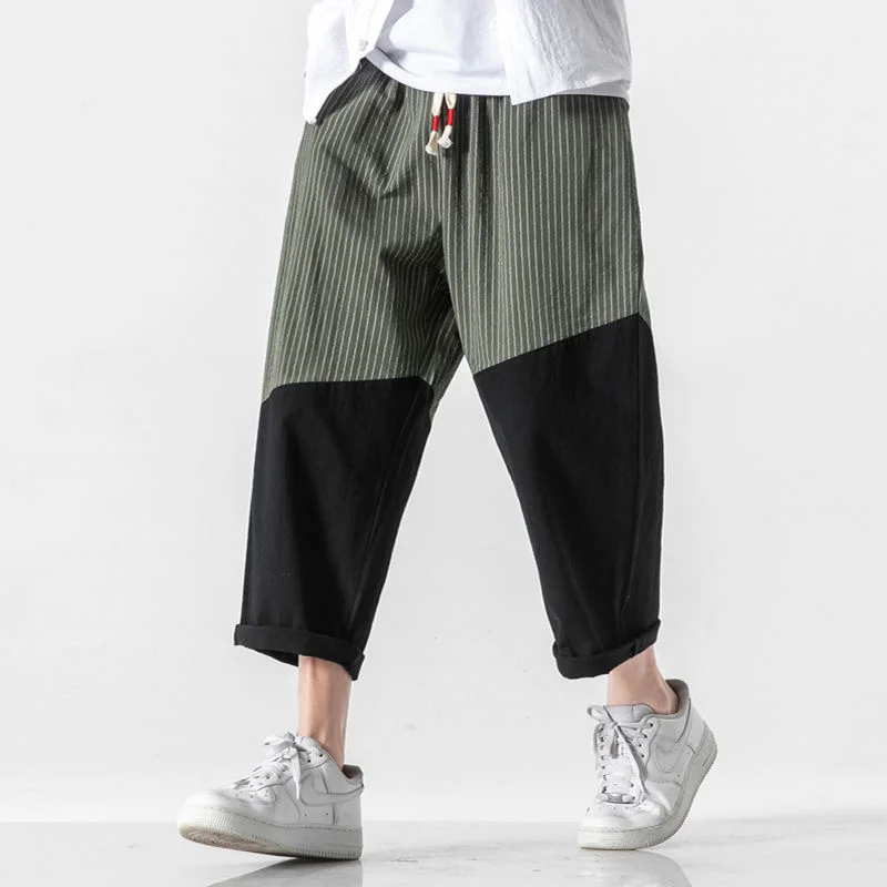 

Брюки MRGB мужские с широкими штанинами, модные весенние полосатые хлопковые брюки в стиле пэчворк, большие размеры, Повседневная Уличная оде...