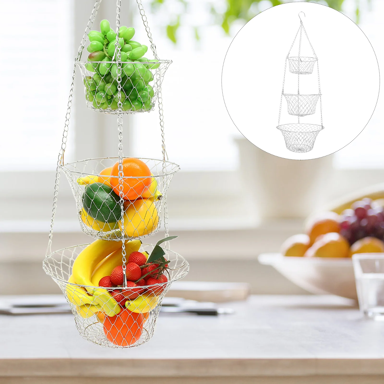 

Hanging Fruit Basket Kitchen Wall Fruit Basket Hanging Basket 3-Tier Fruit Storage Basket Flower Basket