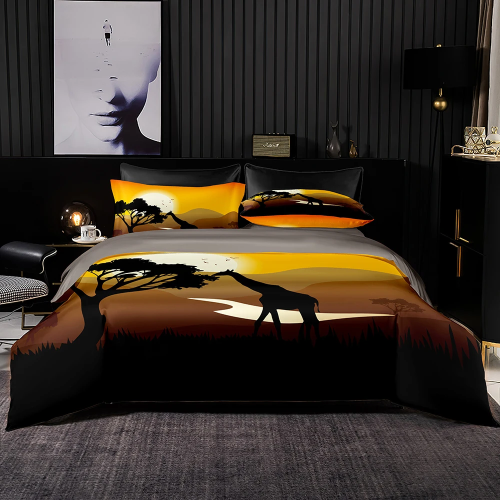 

2/3 Комплект постельного белья с принтом жирафа и листьев, пододеяльник в стиле Прейри 220x240, коричневый комплект с наволочкой для королевы