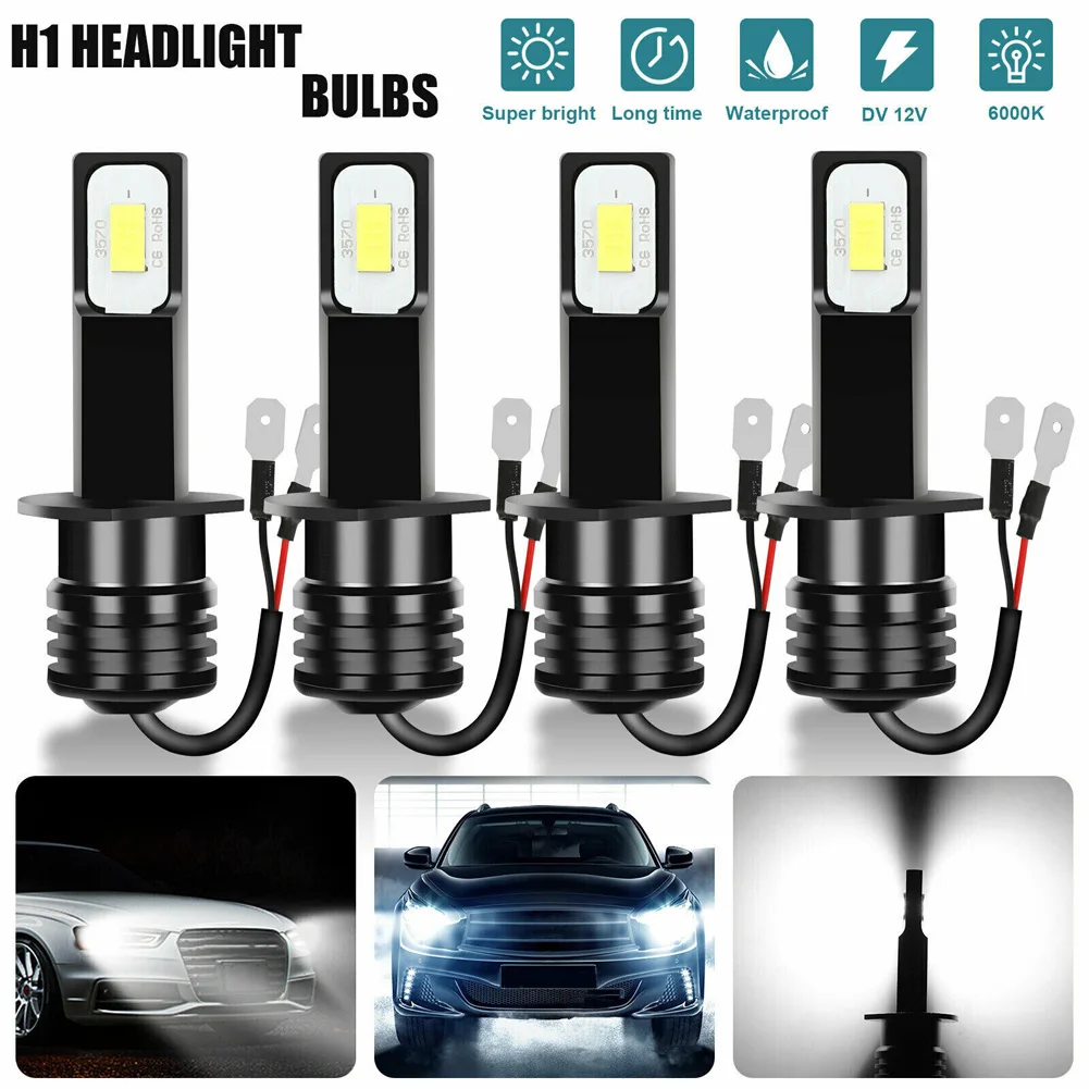 

4Pcs H1 12V 3570 CSP Chip 6000K Fog Light Car LED Headlight Aluminum High Power Super Bright White Light Bulbs Car Accessories