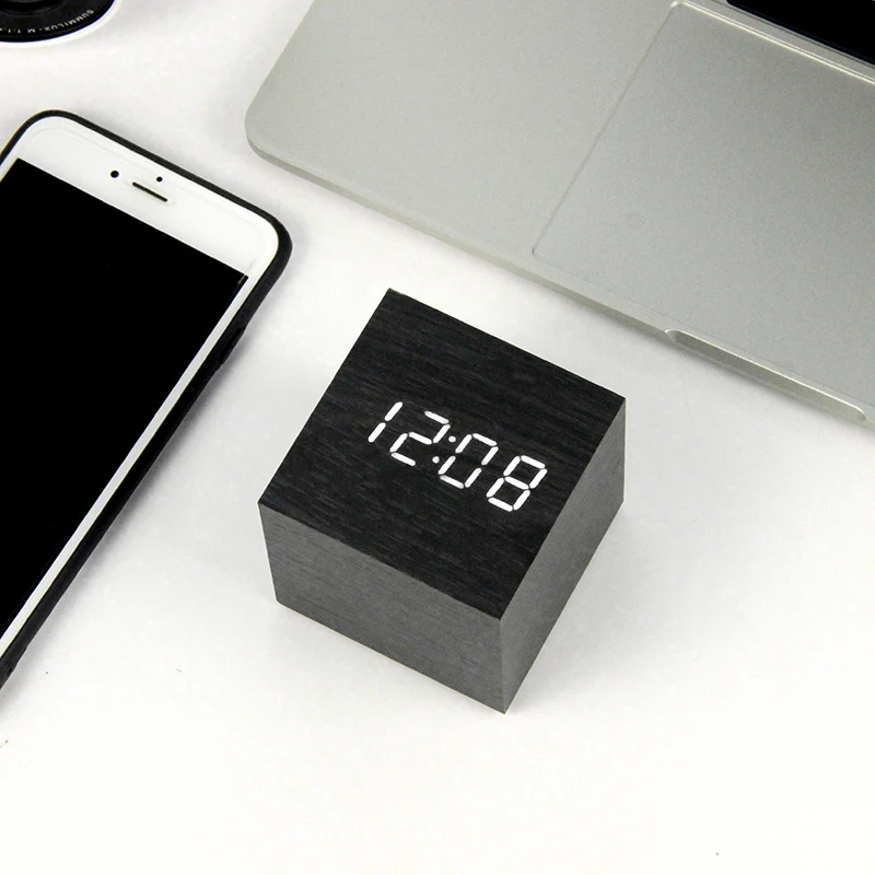 

LED Wooden Clock Digital Alarm Clocks Desktop Table Clocks Electronic Voice Control Temperature Display Despertador Home Decor