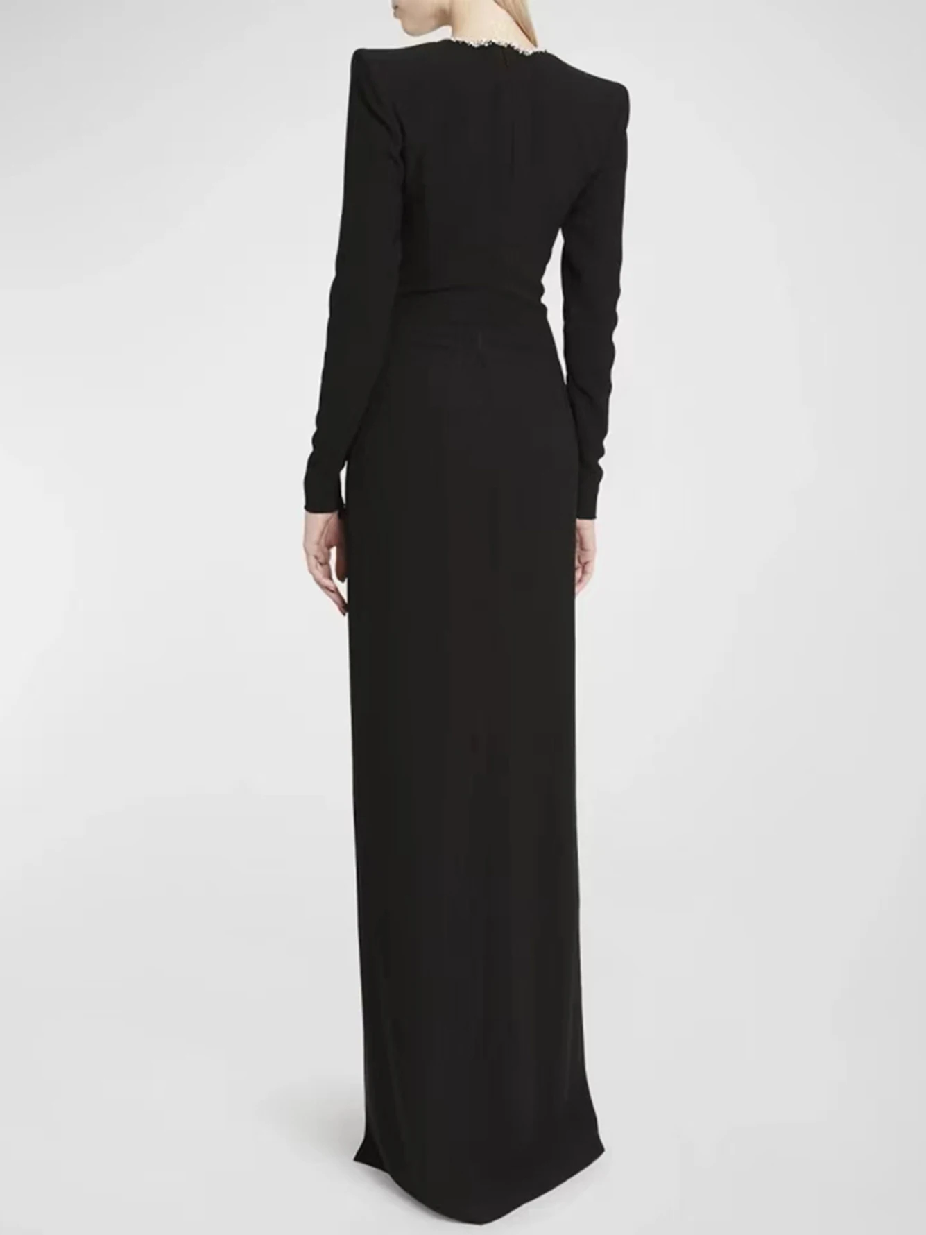 Женское длинное Сетчатое платье с круглым вырезом и длинными рукавами