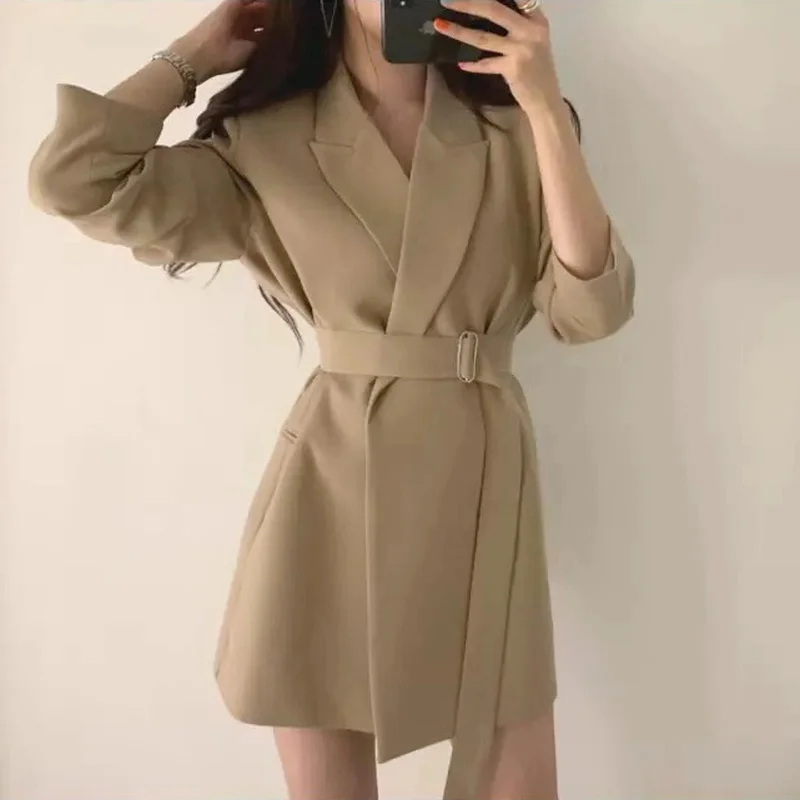 Korean Fashion Elegant Casual Office Blazer Women 2021 Solid Free Sashes Commute Blazer Urbane Lady Work Wear Formal Clothing