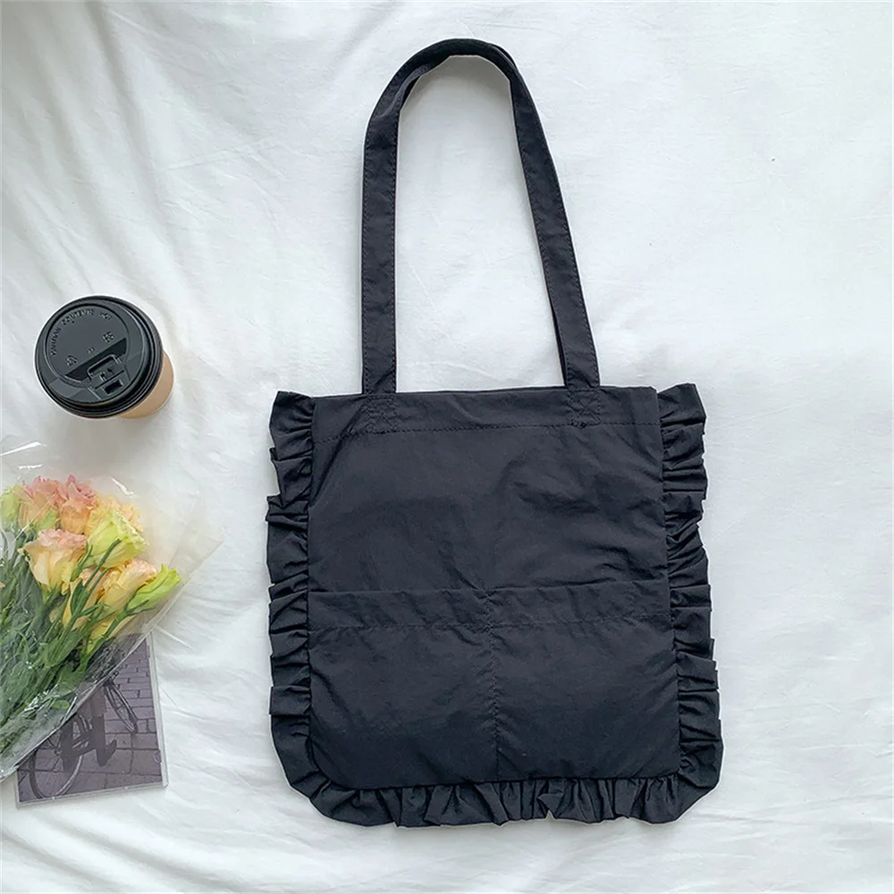 Middle Ruffled Shoulder Tote Bags Women Simple Fashion Crossbody Bag Ladies Large Capacity Solid Color Versatile Handbags Domil