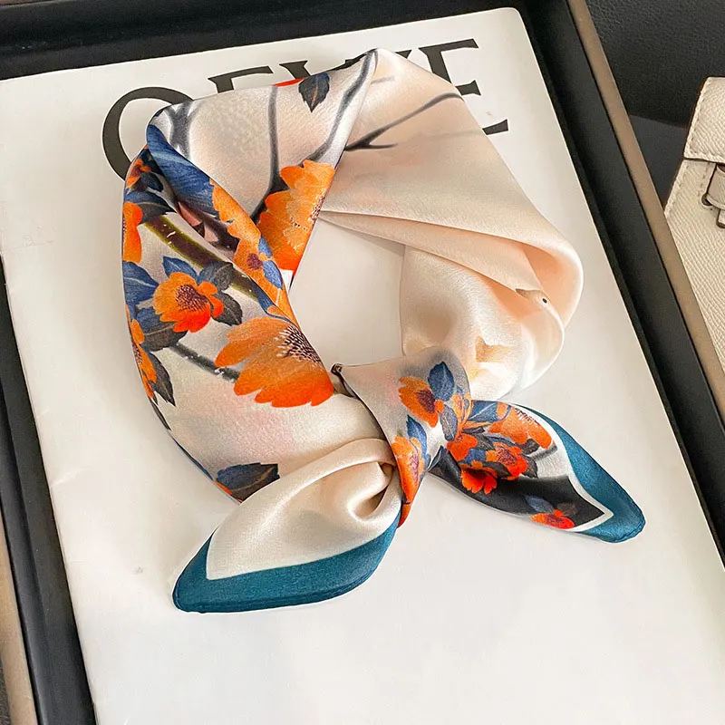 

Женский квадратный шарф из натурального шелка, роскошный брендовый шейный платок с цветочным принтом, Пашмина, Женский хиджаб, бандана, 100%