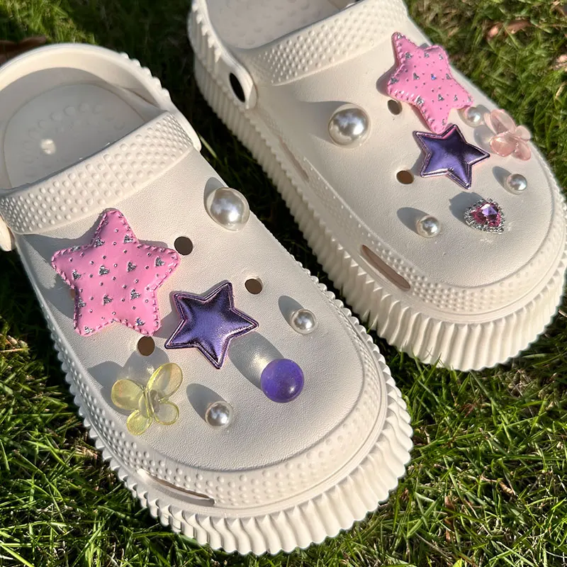 Y2K Pink Stars Angel Butterfly Shoes Charms Vintage Bling Heart Starry Sky Pearls Clogs Accessories Vintage Shoe Jewelry Gifts