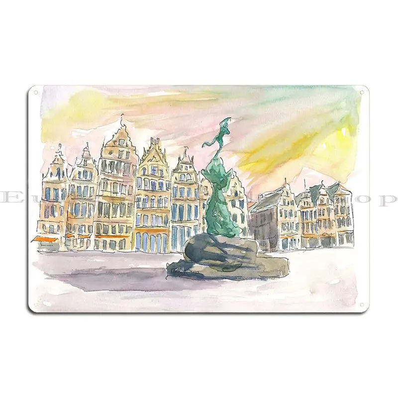Grote Markt антверпенская уличная сцена послеобеденная металлическая вывеска печать