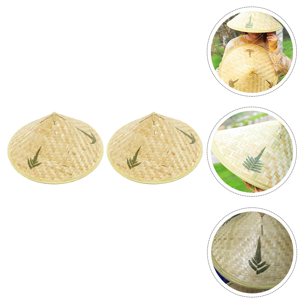 

2 Pcs Bamboo Hat Straw Mini Hats Mexican Decor Home Children DIY Accessories Hand-knitted Woven Paddy