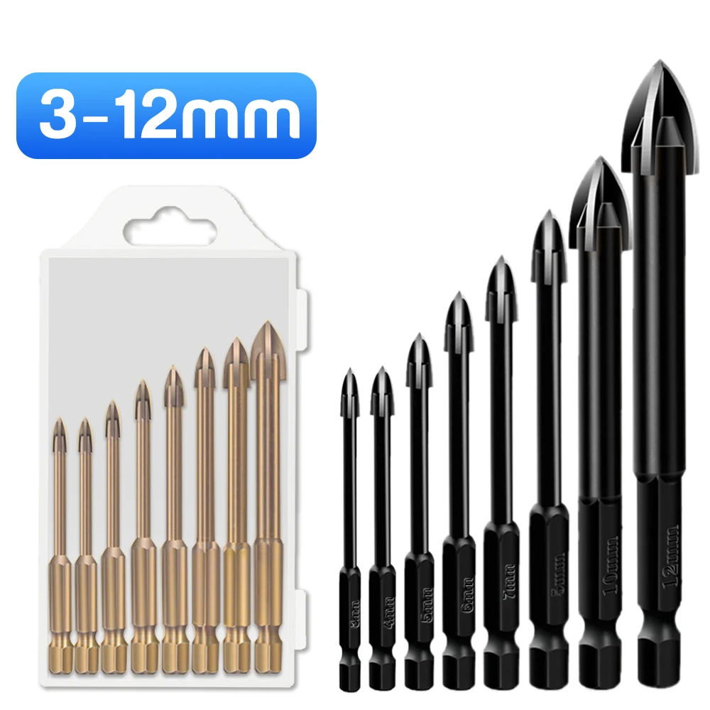 

5Pcs Set Cross Hex Tile Drill Bits Set for Glass Ceramic Concrete Carbide Hole Opener Brick Hard Alloy Triangle Bit Tool Kit