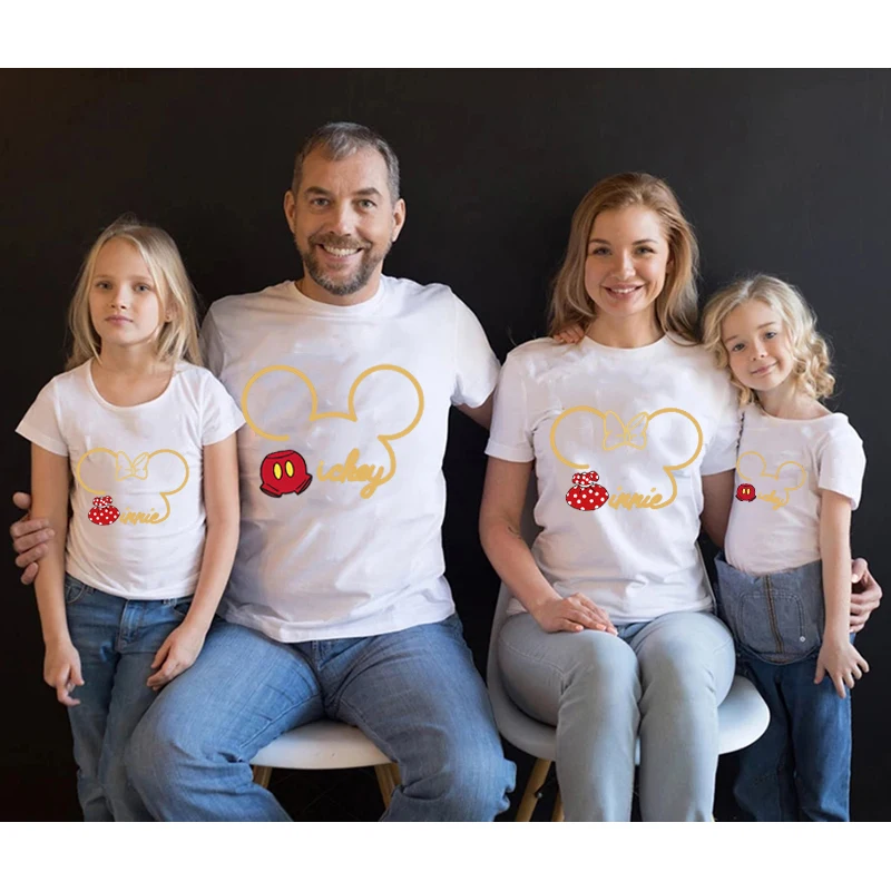 

Disney Mickey Mouse Summer Family T-shirt Daddy Son Mother Daughter Matching Clothes Mickey Minnie Pattern Summer Family Outfits