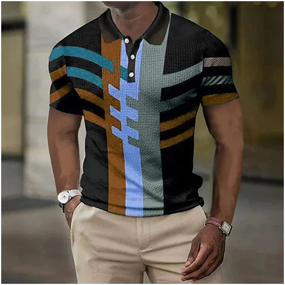 

Men's Polo Shirt Geometric Patterns Summer Short-sleeved Clothing Street Leisure Polo Tops Print Mens Short Sleeves 3d Tops Type